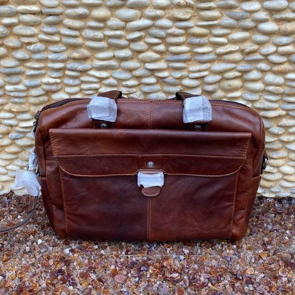 NWT New! Jack Georges Brown Voyager Zip Leather Briefcase w/Front Flap Pocket - Picture 6 of 16